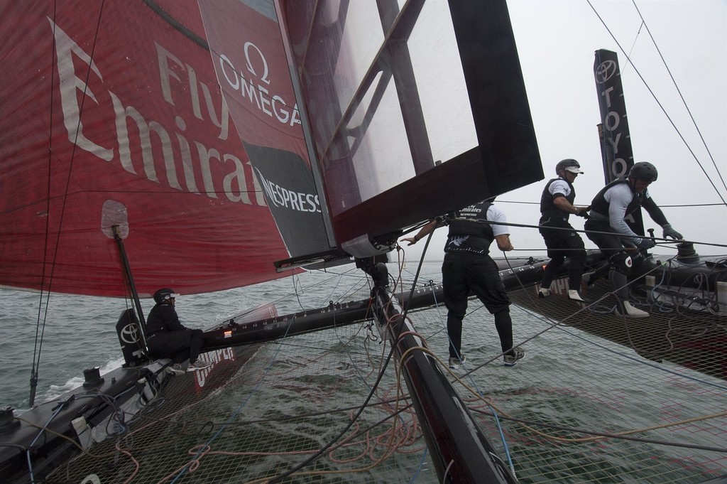 Emirates Team New Zealand in a practice race for the America’s Cup World Series Plymouth Regatta. 9/9/2011 © Chris Cameron/ETNZ http://www.chriscameron.co.nz