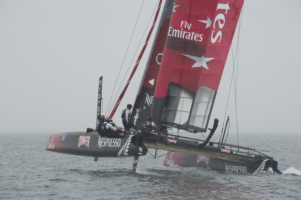 Emirates Team New Zealand in a practice race for the America's Cup World Series Plymouth Regatta. 9/9/2011 photo copyright Chris Cameron/ETNZ http://www.chriscameron.co.nz taken at  and featuring the  class