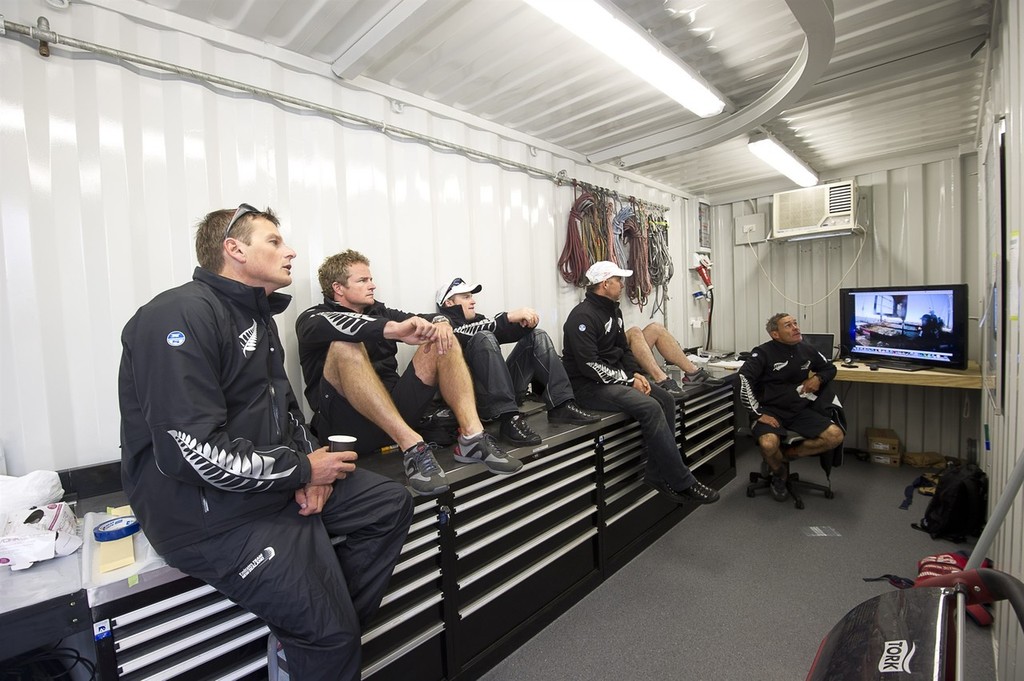 Emirates Team New Zealand sailors meet at the base in Plymouth in the UK for the America’s Cup World Series. 14/9/2011 © Chris Cameron/ETNZ http://www.chriscameron.co.nz