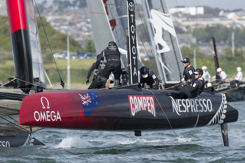Emirates Team New Zealand, the first race of day four of the America&rsquo;s Cup World Series in Plymouth, England. photo copyright Chris Cameron/ETNZ http://www.chriscameron.co.nz taken at  and featuring the  class