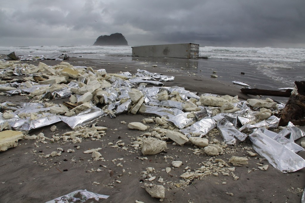 Containers on the beach just south of Mount Maunganui. - Rena Disaster - 13 October 2011 © Maritime NZ www.maritimenz.govt.nz