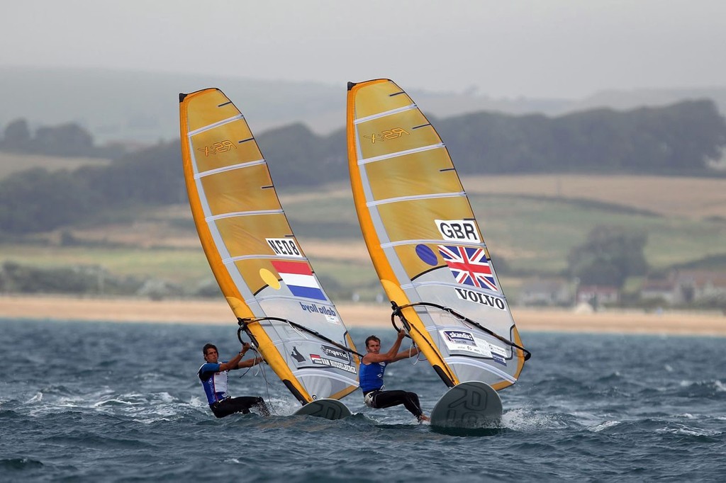 Nick Demsey of Great Britain in action on his way to a silver medal during the RS-X Mens Class medal race on day ten of the Weymouth and Portland International Regatta 2011 ©  Clive Mason