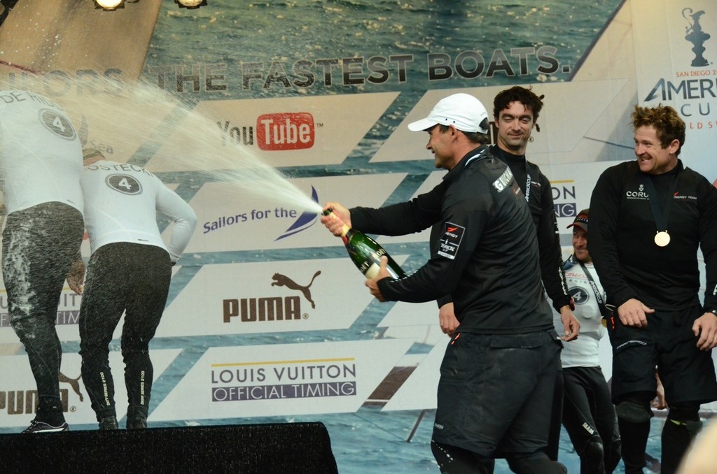 Energy Team sur le podium a San Diego - America’s Cup World Series San Diego 2011 photo copyright Stéphanie Billarant / Energy team taken at  and featuring the  class