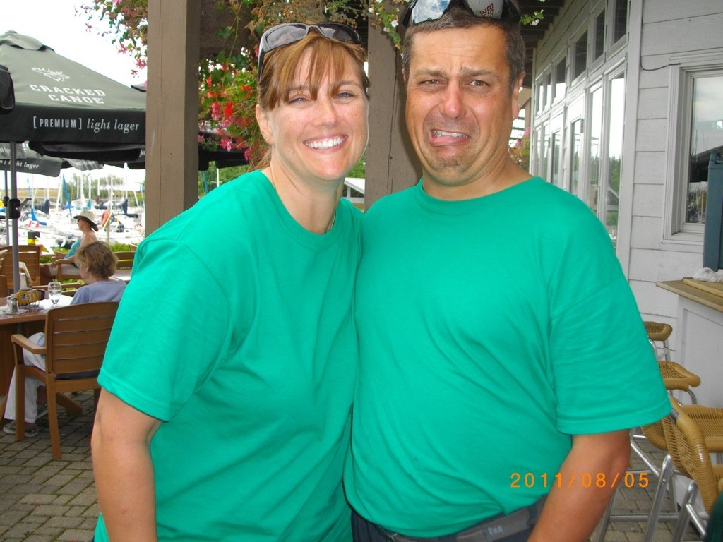 It’s Not Easy Being Green Regatta mark setters Kristina and Paul after a long day on the water © Katie Nicoll