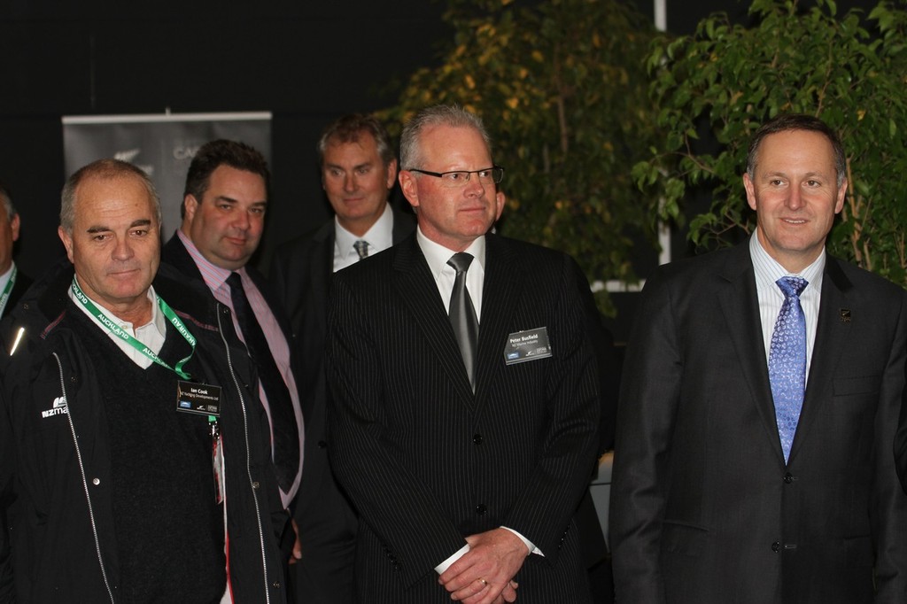 Prime Minister, John Key (right) with Peter Busfield (centre) and Ian Cook - Opening Cocktail Function - Auckland International Boat Show and Superyacht Captains Forum, September 2011 photo copyright Richard Gladwell www.photosport.co.nz taken at  and featuring the  class