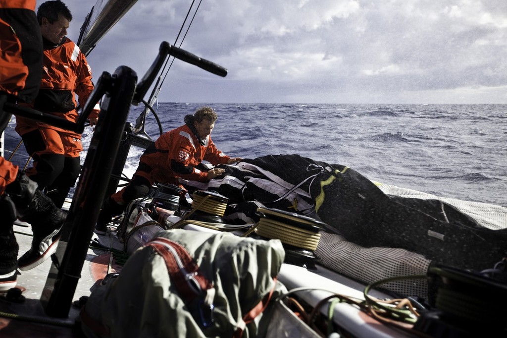 Kelvin Harrap moving saiis to the high-side during another tack in shifty conditions. PUMA Ocean Racing powered by BERG during leg 1 of the Volvo Ocean Race 2011-12, from Alicante, Spain to Cape Town, South Africa. (Credit: Amory Ross/PUMA Ocean Racing/Volvo Ocean Race) - Volvo Ocean Race 2011-12 photo copyright Amory Ross/Puma Ocean Racing/Volvo Ocean Race http://www.puma.com/sailing taken at  and featuring the  class