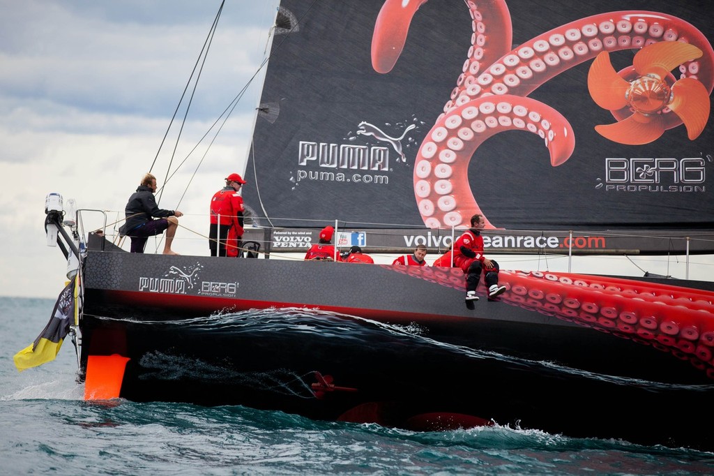 Laird Hamilton onboard with PUMA&rsquo;s Mar Mostro and crew for start of Volvo Ocean Race 2011-2012. Alicante, Spain. - Volvo Ocean Race 2011-12 photo copyright  PUMA/Chris Hill http://www.pumasailingnewsroom.com/ taken at  and featuring the  class