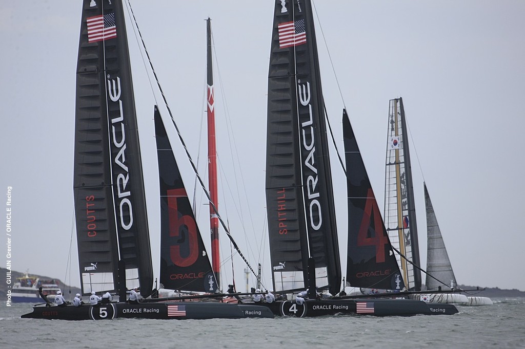 Oracle Racing takes 1st and 3rd in super Sunday finale - America´s Cup World Series Plymouth 2011 photo copyright Guilain Grenier Oracle Team USA http://www.oracleteamusamedia.com/ taken at  and featuring the  class
