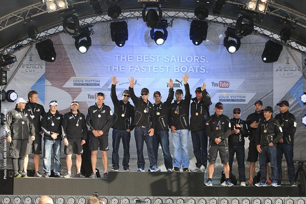 Oracle Racing takes 1st and 3rd in super Sunday finale - America´s Cup World Series Plymouth 2011 photo copyright Guilain Grenier Oracle Team USA http://www.oracleteamusamedia.com/ taken at  and featuring the  class