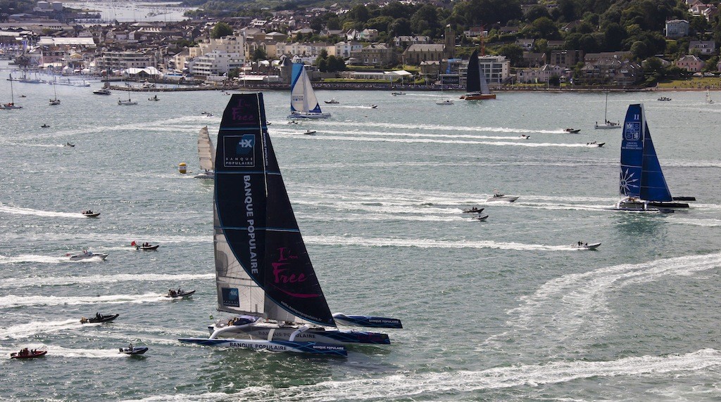 First Multihulls Start, Maxi Banque Populaire - Rolex Fastnet Race 2011 photo copyright  Rolex / Carlo Borlenghi http://www.carloborlenghi.net taken at  and featuring the  class