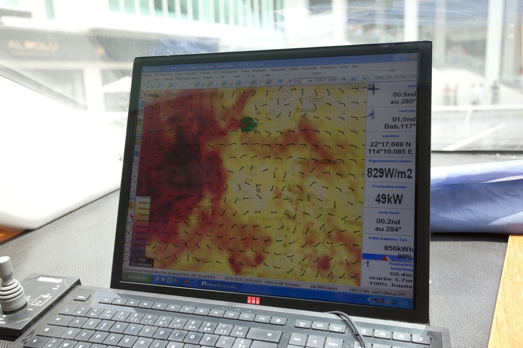 Dark means clouds, light means clear sky. And all the power genrating numbers on the right.  TURANOR PlanetSolar © Guy Nowell http://www.guynowell.com