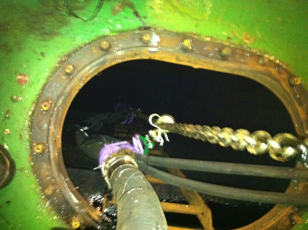 On board Rena - Access to the fuel tanks is limited, with small manholes the only entry and exit points. Svitzer photo copyright Maritime NZ www.maritimenz.govt.nz taken at  and featuring the  class