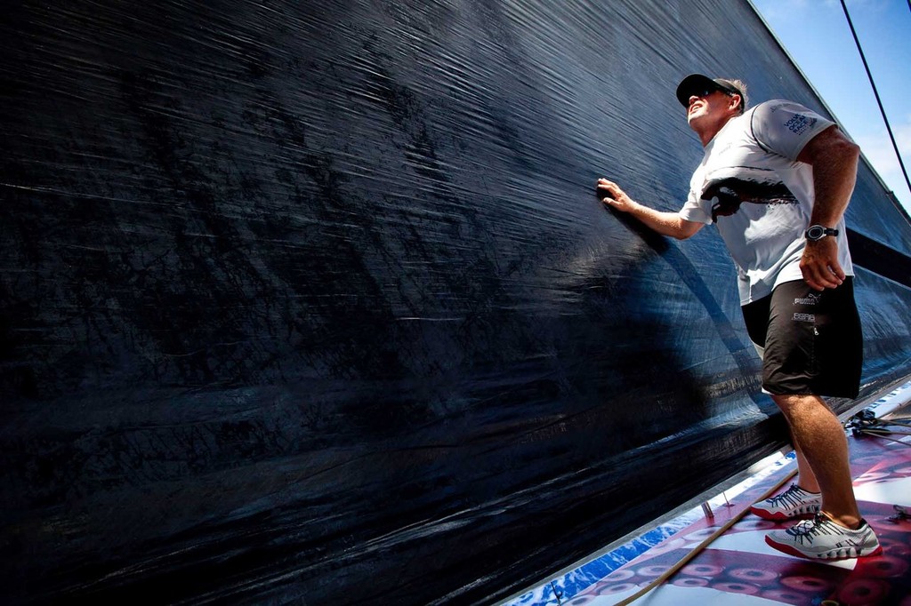 Tony Mutter checking trim down to leeward. PUMA Ocean Racing powered by BERG during Leg 1 of the Volvo Ocean Race 2011-12, from Alicante, Spain to Cape Town, South Africa. (Credit: Amory Ross/PUMA Ocean Racing/Volvo Ocean Race) photo copyright Amory Ross/Puma Ocean Racing/Volvo Ocean Race http://www.puma.com/sailing taken at  and featuring the  class