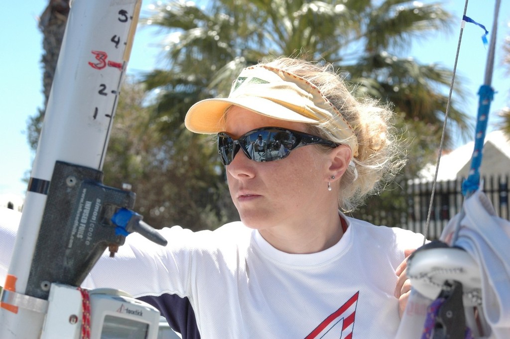 USA 470 skipper Erin Maxwell rigging her boat for the 2011 Zhik 470 Australian National Championship event - Perth 2011 ISAF Sailing World Championships © Shauna McGee Kinney