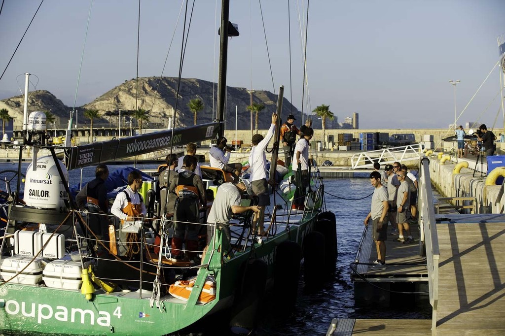Groupama Sailing Team, skippered by Franck Cammas arrives into the start city of Alicante, prior to the start of the Volvo Ocean race 2011-12. © Paul Todd/Outside Images http://www.outsideimages.com