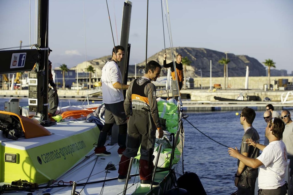 Groupama Sailing Team, skippered by Franck Cammas arrives into the start city of Alicante, prior to the start of the Volvo Ocean race 2011-12. © Paul Todd/Outside Images http://www.outsideimages.com