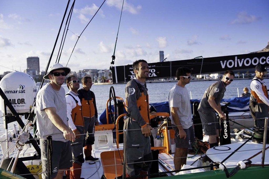 Groupama Sailing Team, skippered by Franck Cammas arrives into the start city of Alicante, prior to the start of the Volvo Ocean race 2011-12. © Paul Todd/Outside Images http://www.outsideimages.com