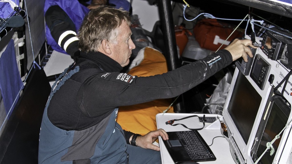 Navigator Andrew Cape from Australia onboard Team Telefonica during leg 1 of the Volvo Ocean Race 2011-12, from Alicante, Spain to Cape Town, South Africa. (Credit: Diego Fructuoso/Team Telefonica/Volvo Ocean Race) © Diego Fructuoso /Team Telefónica/Volvo Ocean Race http://www.volvooceanrace.com