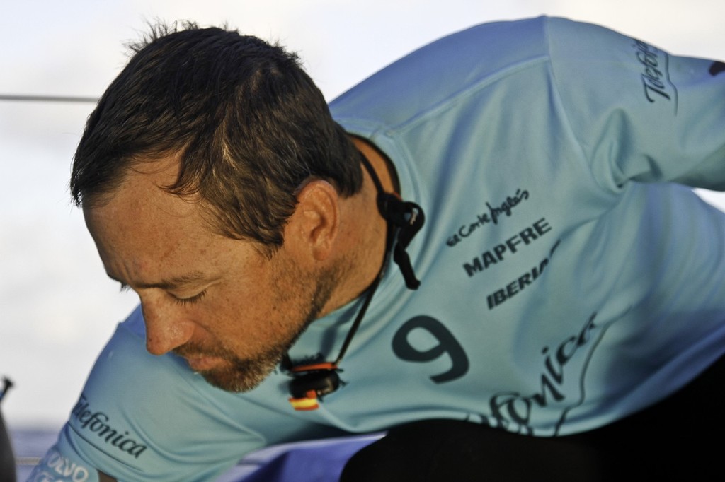 Iker Martinez onboard Team Telefonica during leg 1 of the Volvo Ocean Race 2011-12, from Alicante, Spain to Cape Town, South Africa.  © Diego Fructuoso /Team Telefónica/Volvo Ocean Race http://www.volvooceanrace.com