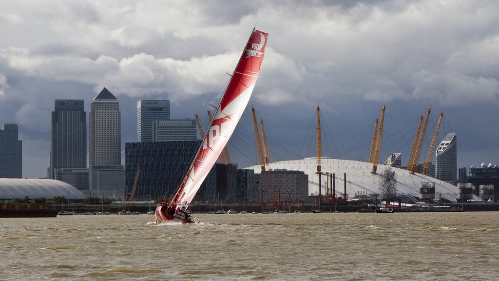 England, London. 5th September 2011. CAMPER with Emirates Team New Zealand sail up the River Thames, past the O2 Arena. © Ian Roman/Volvo Ocean Race http://www.volvooceanrace.com
