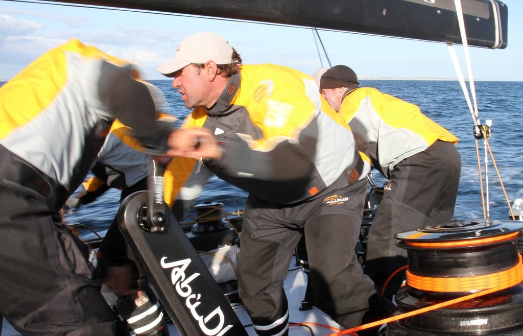 Grinding onboard Abu Dhabi Ocean Racing skippered by Ian Walker from the UK in the Rolex Fastnet Race. © Volvo Ocean Race http://www.volvooceanrace.com