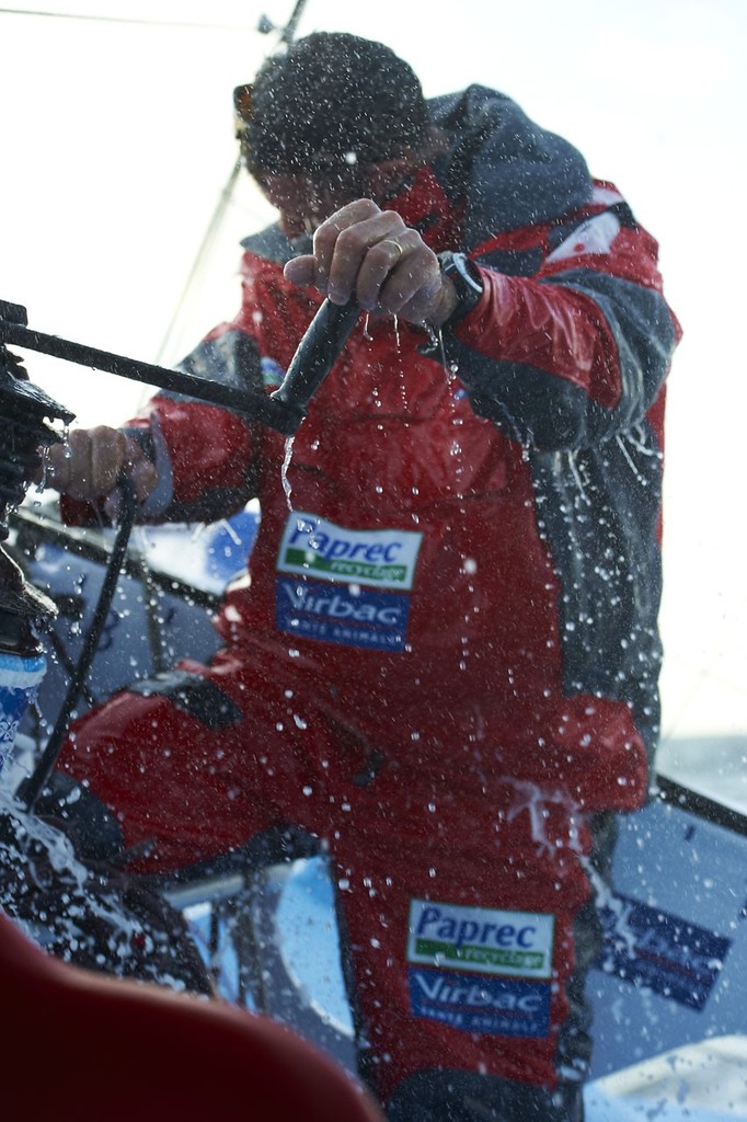 Jean Pierre Dick and Jeremy Beyou onboard Virbac Paprec 3 - Transat Jacques Vabre 2011 photo copyright Y.Zedda/Virbac-Paprec Sailing Team taken at  and featuring the  class
