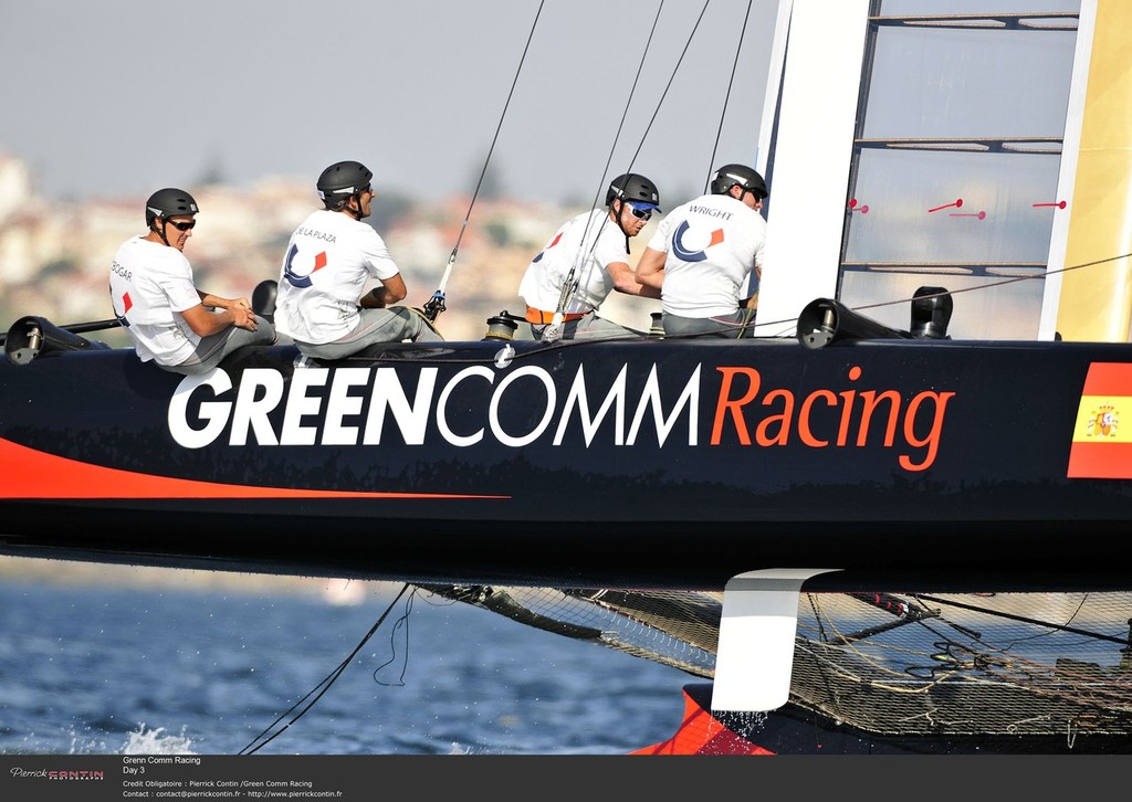 Green Comm Racing on Day 3 of the America&rsquo;s Cup World Series, Cascais photo copyright Pierre Orphanidis/Green Comm taken at  and featuring the  class