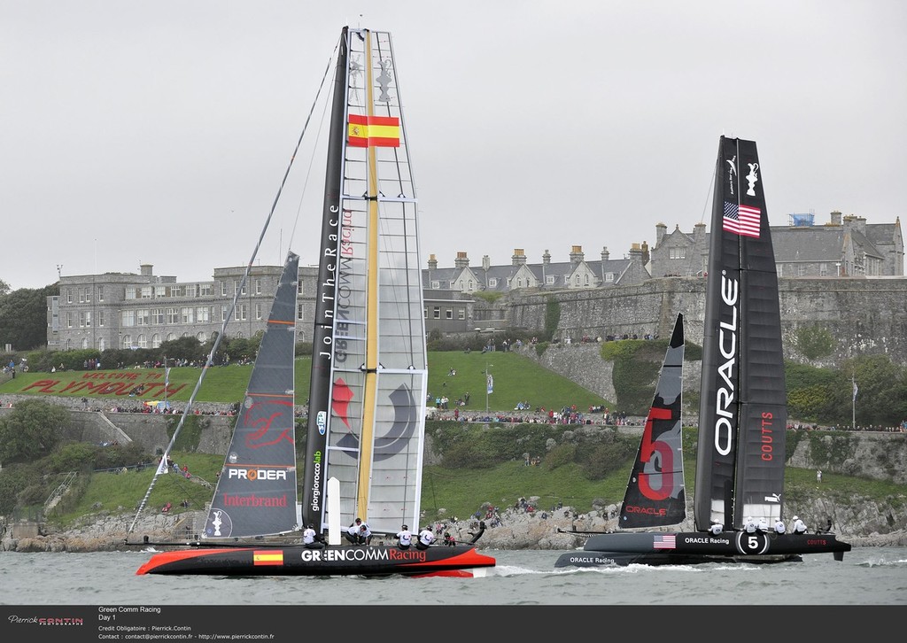 Green Comm racing on Day 1 of the America’s Cup World Series - Plymouth, England © Pierre Orphanidis/Green Comm