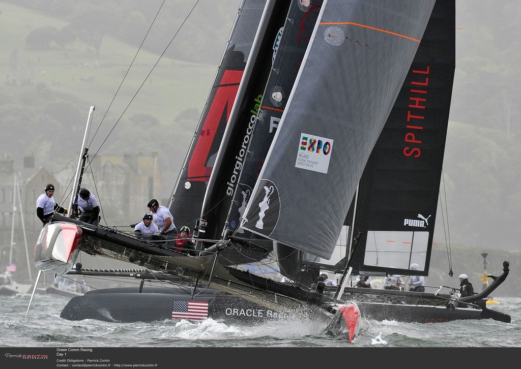 Green Comm racing on Day 1 of the America’s Cup World Series - Plymouth, England © Pierre Orphanidis/Green Comm
