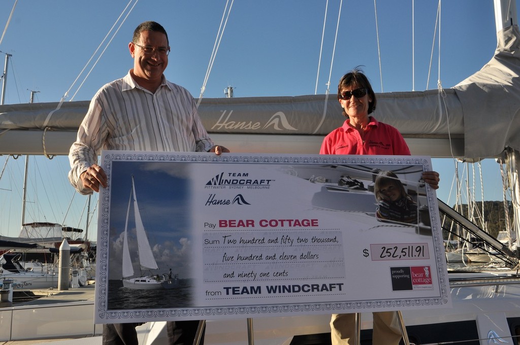 Mary Bickley of Team Windcraft handing over the cheque to CEO of Bear Cottage, Matthew Seidl. © Windcraft Australia www.windcraft.com.au