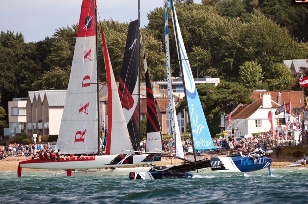 The Wave, Muscat and Luna Rossa battling it out metres from the shore at Act 5 in Cowes &copy; Lloyd Images http://lloydimagesgallery.photoshelter.com/