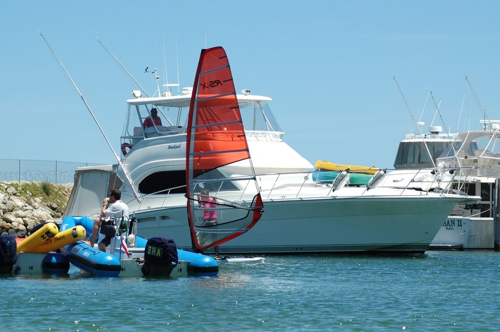 Getting out of the channel is hard enough with the tight wind angle, but even harder when a yacht is blocking the way - Perth 2011 ISAF Sailing World Championships © Shauna McGee Kinney