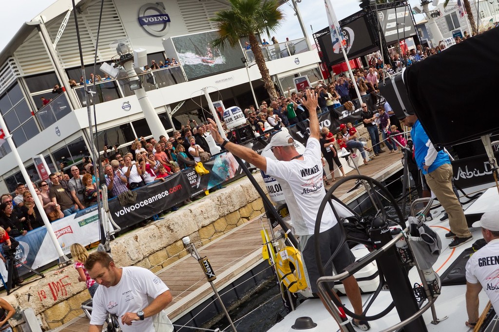 Abu Dhabi Ocean Racing, skippered by Ian Walker from the UK cross the finish line first in the Iberdrola In-Port Race in Alicante.  - Inport Race - Alicante - Volvo Ocean Race © Ian Roman/Volvo Ocean Race http://www.volvooceanrace.com