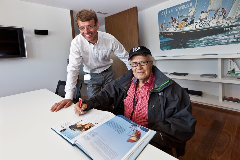 1973-74 Whitbread Round the World Race winning skipper of Sayula II, Ramon Carlin from Mexico and Volvo Ocean Race CEO, Knut Frostad.  © Ian Roman/Volvo Ocean Race http://www.volvooceanrace.com