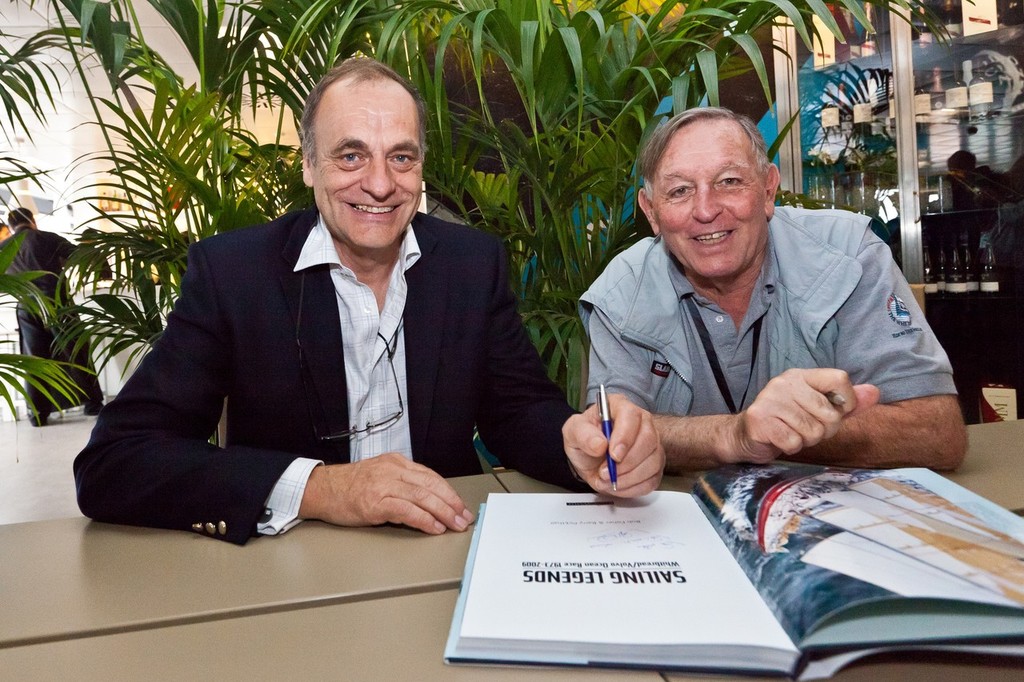 Acclaimed writers and journalists Barry Pickthall and Bob Fisher sign copies of the Sailing Legends book, a complete history from the first Whitbread Round the World Race in 1973 to the present Volvo Ocean Race. (Credit must read: IAN ROMAN/Volvo Ocean Race) photo copyright Ian Roman/Volvo Ocean Race http://www.volvooceanrace.com taken at  and featuring the  class