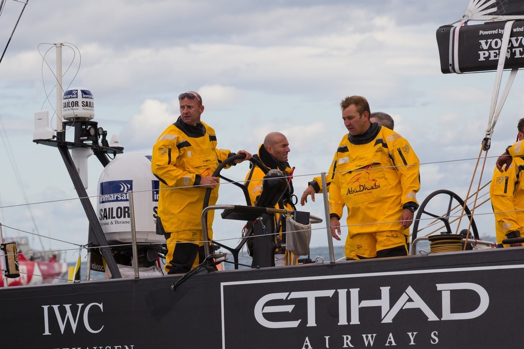 Zinedine Zidane onboard Abu Dhabi Ocean Racing, skippered by Ian Walker from the UK at the start of leg 1 of the Volvo Ocean race 2011-12 from Alicante, Spain to Cape Town, South Africa.  © Ian Roman/Volvo Ocean Race http://www.volvooceanrace.com