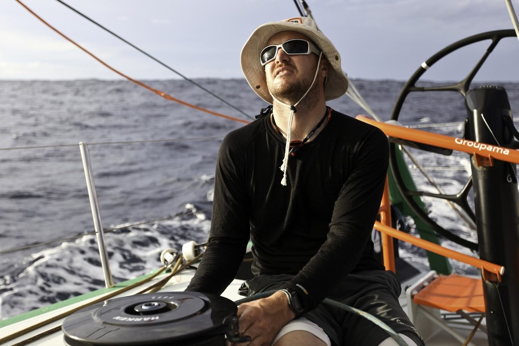 Phil Harmer onboard Groupama Sailing Team during leg 1 of the Volvo Ocean Race 2011-12, from Alicante, Spain to Cape Town, South Africa.  © Yann Riou/Groupama Sailing Team /Volvo Ocean Race http://www.cammas-groupama.com/