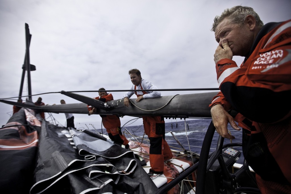 PUMA Ocean Racing powered by BERG, skippered by Ken Read from the USA has suffered a broken mast on the first leg of the Volvo Ocean Race 2011-12, which began 17 days ago from Alicante, Spain. The rig onboard PUMAÕs Mar Mostro failed at around 15:00 UTC in the southern Atlantic Ocean, about 2,150 nautical miles from Cape Town, South Africa.  © Amory Ross/Puma Ocean Racing/Volvo Ocean Race http://www.puma.com/sailing