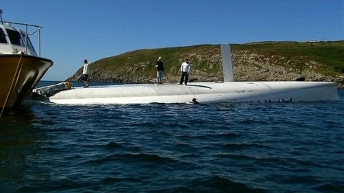 Rambler 100 about to be righted in Barley Cove bay, Co Cork © SW