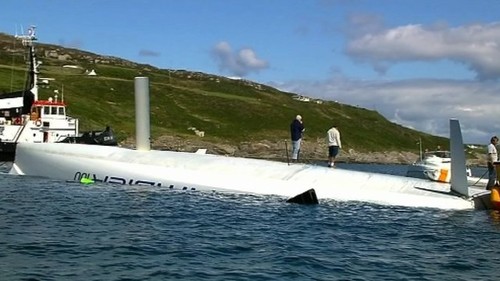 Rambler 100 being righted righted in Barley Cove bay, Co Cork © SW