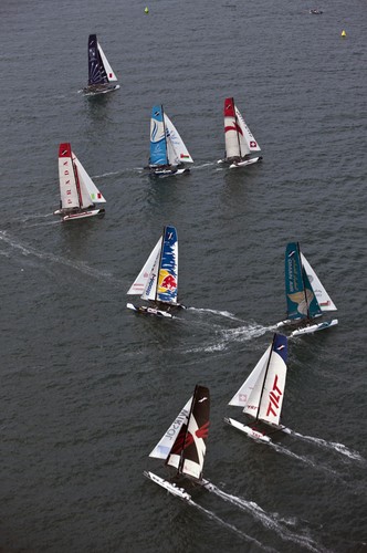 The fleet racing in open water on day 4<br />
 - Extreme Sailing Series Act 8 2011 © Lloyd Images http://lloydimagesgallery.photoshelter.com/