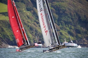 AMERICA'S CUP WORLD SERIES, PLYMOUTH, UK, SEPTEMBER 14TH 2011: Emirates Team New Zealand & Artemis - AC45 - the fleet race of the AC World Series day 4, Plymouth, UK.  - America's Cup World Series Plymouth - Day 4 photo copyright Chris Schmid/ Eyemage Media (copyright) http://www.eyemage.ch taken at  and featuring the  class