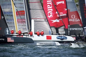 AMERICA'S CUP WORLD SERIES, PLYMOUTH, UK, SEPTEMBER 14TH 2011: Emirates Team New Zealand - AC45 - the fleet race of the AC World Series day 4, Plymouth, UK.  - America's Cup World Series Plymouth - Day 4 photo copyright Chris Schmid/ Eyemage Media (copyright) http://www.eyemage.ch taken at  and featuring the  class
