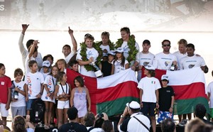 The Wave, Muscat, Groupe Edmond de Rothschild & Oman Air on the podium - Extreme Sailing Series 2011 Act 6 photo copyright Lloyd Images http://lloydimagesgallery.photoshelter.com/ taken at  and featuring the  class