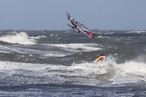 Alex Mussolini one legged back loop - PWA KIA Cold Hawaii World Cup 2011 Day 4 photo copyright PWA World Tour http://www.pwaworldtour.com taken at  and featuring the  class