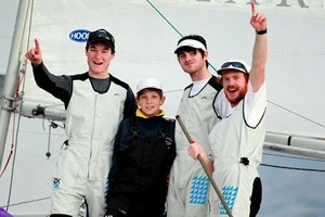 Griffin and crew celebrate their win - Club Marine NSW Youth Match Racing Championship 2011 photo copyright Howard Wright /IMAGE Professional Photography http://www.imagephoto.com.au taken at  and featuring the  class