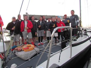 Michael Hiatt (fifth from left) and his Living Doll crew at Southport Yacht Club - Audi Sydney Gold Coast Yacht Race 2011 photo copyright Di Pearson taken at  and featuring the  class