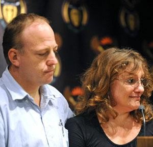 Relatives of the kidnapped sailors Vera Pelizzari(Bruno&rsquo;s sister) and Dale van der Merwe, a relative of Deborah photo copyright  SW taken at  and featuring the  class