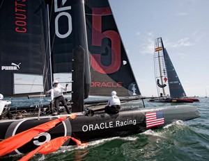 The America's Cup World Series regatta (AC World Series) is taking place in the port city of Cascais, Portugal known for great sailing conditions. This is the AC45 wing-sailed catamaran's  first-ever competition.
Photo Credit must read ©Bob Grieser/OUTSIDEIMAGES.COM or a 50 Euro fee is charged photo copyright Bob Grieser/Outside Images www.outsideimages.com taken at  and featuring the  class