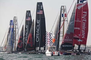 The America's Cup World Series regatta (AC World Series) is taking place in the port city of Cascais, Portugal known for great sailing conditions. This is the AC45 wing-sailed catamaran's  first-ever competition.
Photo Credit must read ©Bob Grieser/OUTSIDEIMAGES.COM or a 50 Euro fee is charged photo copyright Bob Grieser/Outside Images www.outsideimages.com taken at  and featuring the  class